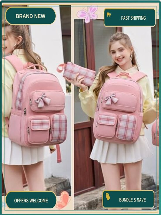 Girls Backpack with Lunch Box & Pencil Case, 15.6\